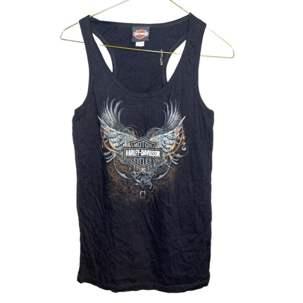 Harley Davidson classic sleeveless tank top wing shield Spellout logo Tee Size L